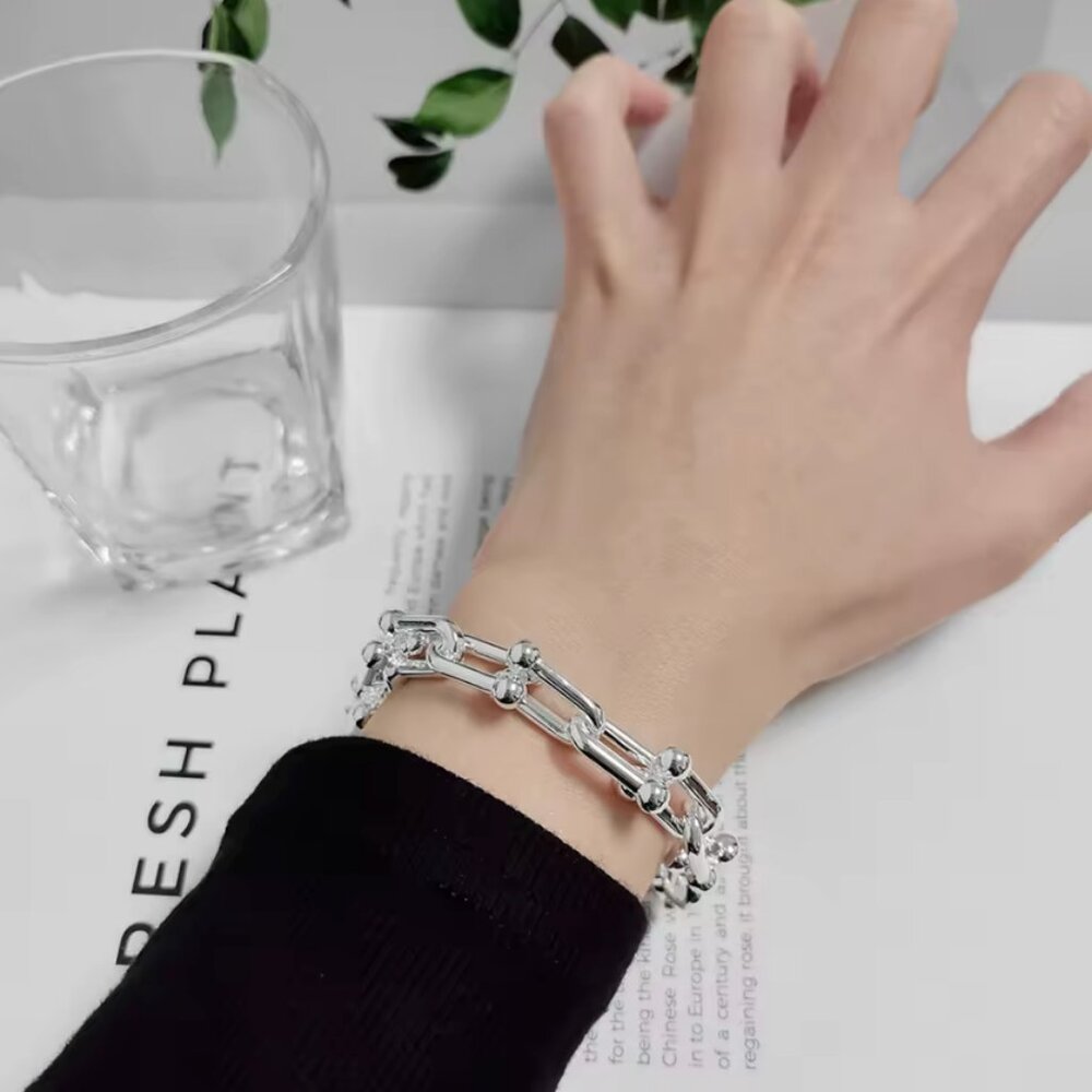Zara U-Shaped Chain Link Bracelet White Plated Gold CNC Steel Horseshoe Classic